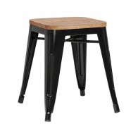 Tolix Low Stool with Wooden Seat