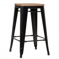 Tolix Counter Stools with Wooden Seats 61cm
