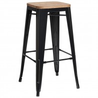 Tolix Bar Stools with Wooden Seats 77cm