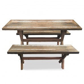 X Frame Recycled Timber Industrial Table Set