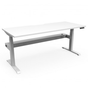Advance Electric Height Adjustable Single Sided Workstation Desk with Cable Tray White Top White Frame