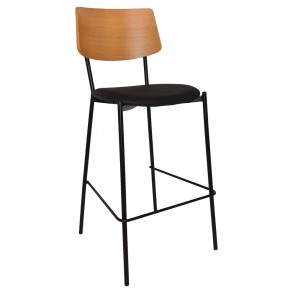 Vera Black Frame Bar Stool with Padded Seat 77cm