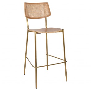 Andrea Rattan Back Brass Frame Bar Stool 75cm