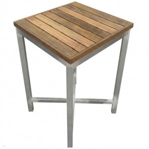 Avoca Beer Garden Outdoor Bar Table Recycled Blonde Timber Square Top Silver Frame