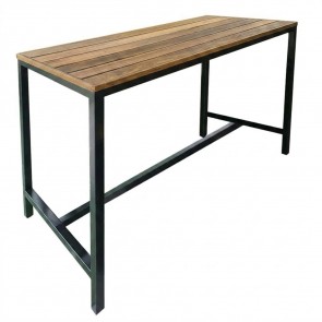 Avoca Beer Garden Outdoor Bar Table Recycled Blonde Timber Top Black Frame
