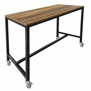 Avoca Beer Garden Outdoor Bar Table Recycled Blonde Timber Top Black Frame with Castors