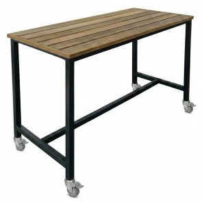 Avoca Beer Garden Outdoor Bar Table Recycled Blonde Timber Top Black Frame with Castors