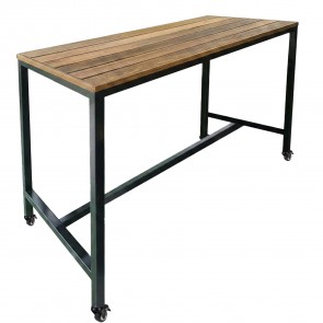 Avoca Beer Garden Outdoor Bar Table Recycled Blonde Timber Top Black Frame with Castors