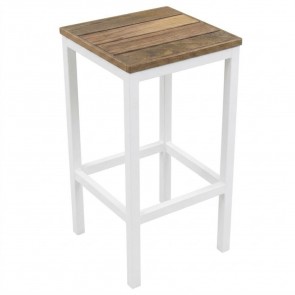 Avoca Beer Garden Outdoor Bar Stool Recycled Blonde Timber Top White 75cm