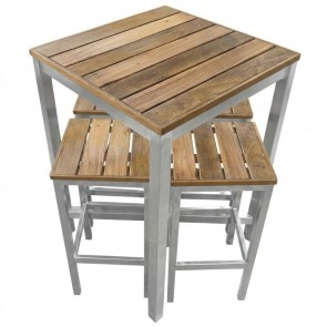 Avoca Beer Garden Outdoor Bar Table and Stools Recycled Blonde Timber Top Silver