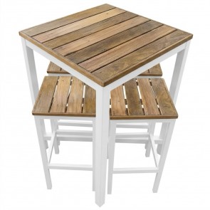 Avoca Beer Garden Outdoor Bar Table and Stools Recycled Blonde Timber Top White