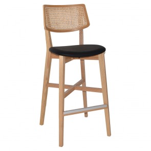 Nadia Rattan Back Natural Frame Bar Stool with Padded Seat 75cm