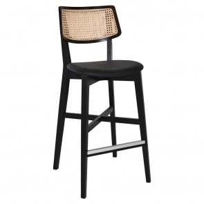 Nadia Rattan Back Black Frame Bar Stool with Padded Seat 75cm