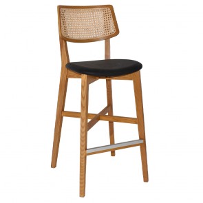 Nadia Rattan Back Light Oak Frame Bar Stool with Padded Seat 75cm
