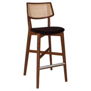 Nadia Rattan Back Light Walnut Frame Bar Stool with Padded Seat 75cm