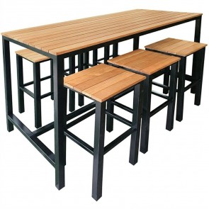 Beer Garden Outdoor Bar Table and Stools 7 Piece Set Ash Timber Black Frame