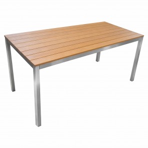 Beer Garden Outdoor Dining Table Ash Wood Top Silver Frame