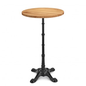 Celestine Vintage Oak Industrial Round Bar Table Black Cast Iron Base