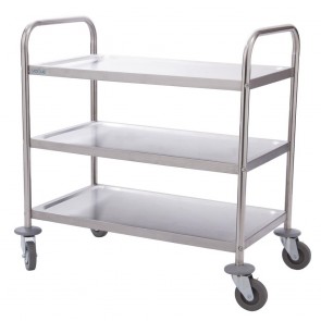 F993 Vogue 3 Tier Flat Pack Trolley Stainless Steel - 825H x 710L x 405Wmm 32.5x28x16"