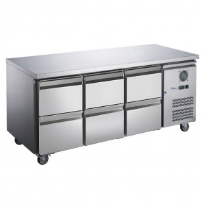 FED-X S/S Six-Door Bench Fridge with Drawers XUB7C18S3D
