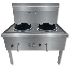 Gasmax Stainless Steel Waterless Nature Gas Double Wok Chimney Burner WW-2NC