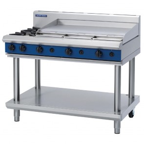 GE833-N Blue Seal 1200mm Gas Cooktop 2 Burners & 900mm Griddle On Leg Stand - Natural Gas