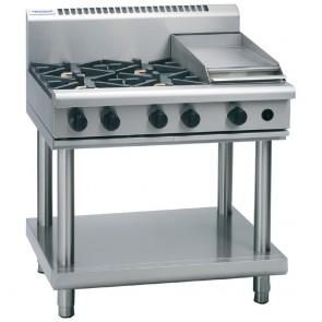 GE865-N Waldorf 900mm Gas Cooktop 4 Burners & 300mm Griddle On Leg Stand - Natural Gas