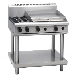 GE866-N Waldorf 900mm Gas Cooktop 2 Burners & 600mm Griddle On Leg Stand - Natural Gas