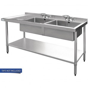HC917 Vogue Double Bowl Sink L/H Drainer - 1500mm x 700mm (90mm Drain)