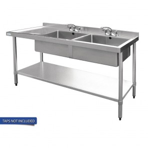 HC920 Vogue Double Bowl Sink L/H Drainer - 1800mm x 700mm (90mm Drain)