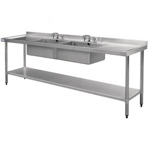 HC921 Vogue Double Bowl Sink Double Drainer - 2400mm x 700mm (90mm Drain)