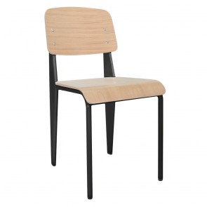Jean Prouvé Standard Chair Replica Black Frame Oak Seat