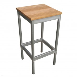 Newport Beer Garden Outdoor Bar Stool Wood Top Silver Frame 75cm