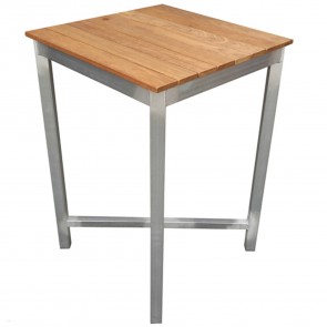 Newport Beer Garden Outdoor Bar Table Wood Square Top Silver Frame