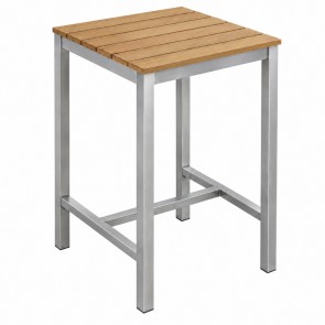Newport Beer Garden Outdoor Bar Table Wood Square Top Silver Frame