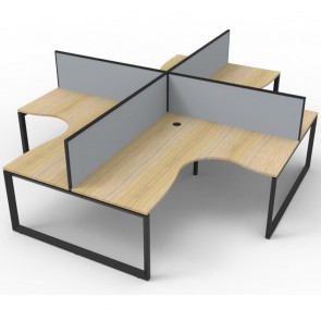 Oak 4 Person Corner Workstation with Screens Black Loop Legs 