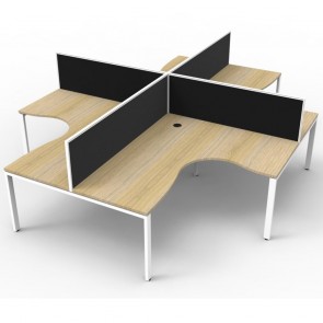 Oak 4 Person Corner Workstation with Screens White Legs