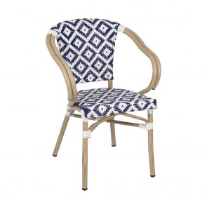 Riviera Outdoor Wicker Arm Chair Blue & White