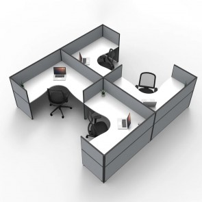 SHUSH30 4 Person Corner H Screen Hung Workstation With Grey Screen AS30SHCH4P1515 NW-12S-GF/BF-1515