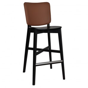 Silvia Black Frame Bar Stool with Upholstered Back Rest 77cm