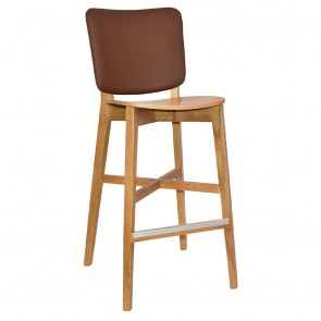 Silvia Light Oak Frame Bar Stool with Upholstered Back Rest 77cm