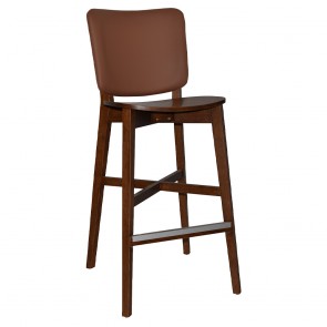 Silvia Light Walnut Frame Bar Stool with Upholstered Back Rest 77cm