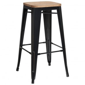 Tolix Bar Stool with Wooden Seat