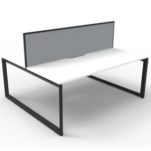 White 2 Person Double Sided Workstation with Screens Black Legs