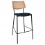 Andrea Rattan Back Black Frame Bar Stool with Padded Seat 77cm