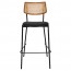 Andrea Rattan Back Black Frame Bar Stool with Padded Seat 77cm