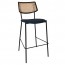 Andrea Rattan Back Black Frame Bar Stool with Padded Seat 77cm