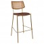 Andrea Rattan Back Brass Frame Bar Stool with Padded Seat 77cm