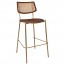 Andrea Rattan Back Brass Frame Bar Stool with Padded Seat 77cm
