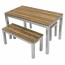 Avoca Beer Garden Outdoor Table and Bench Set Recycled Blonde Timber Top Silver Frame